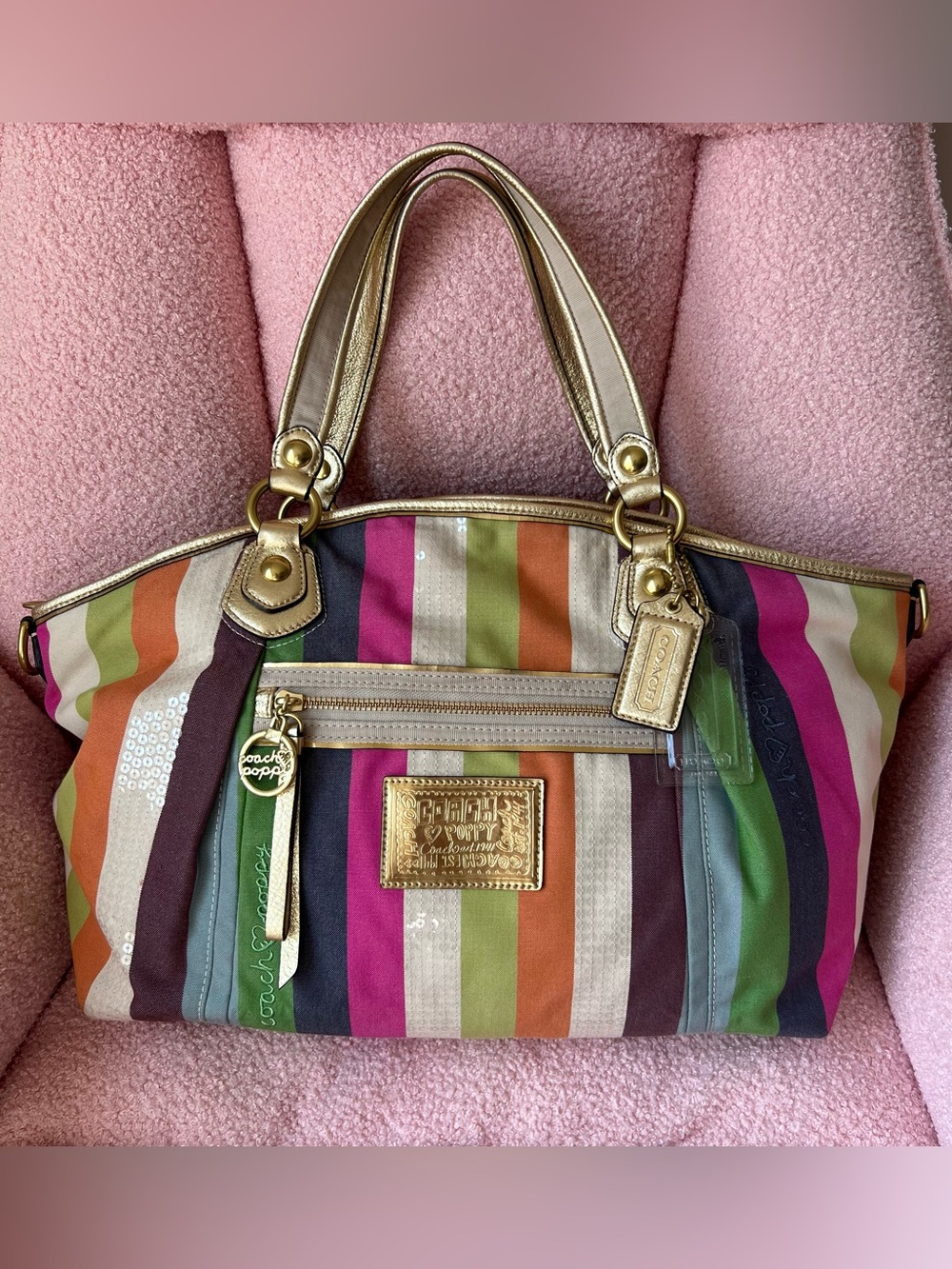 Coach Poppy Legacy Stripe Rocker Satchel